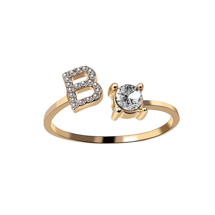 Adjustable Initial Letter Ring for Women - Elegant Gold Jewelry Gift