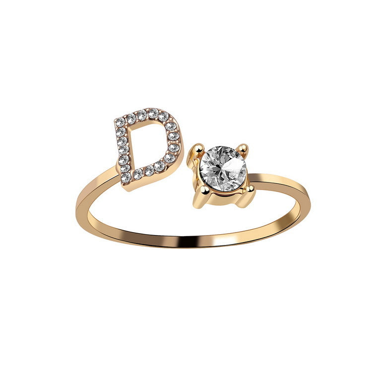 Adjustable Initial Letter Ring for Women - Elegant Gold Jewelry Gift