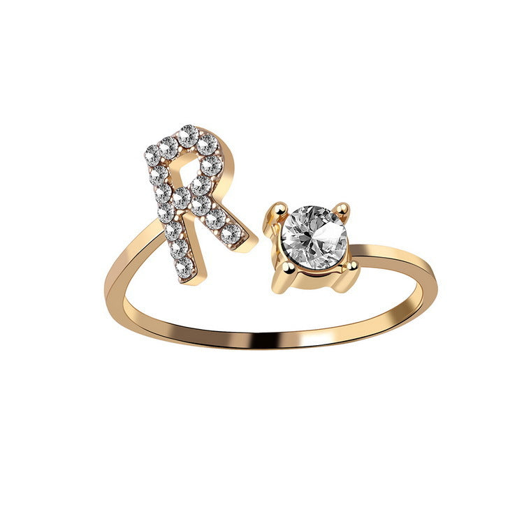 Adjustable Initial Letter Ring for Women - Elegant Gold Jewelry Gift