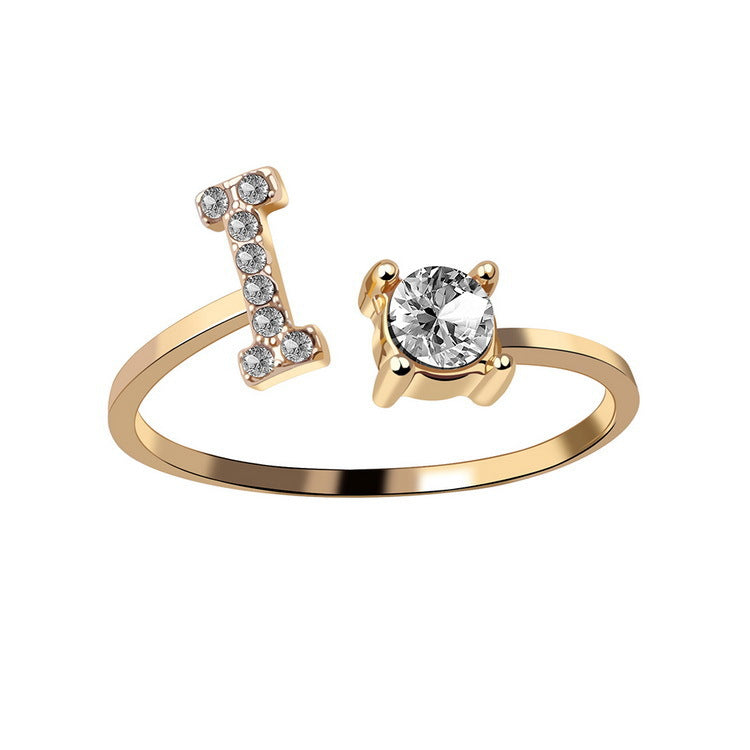Adjustable Initial Letter Ring for Women - Elegant Gold Jewelry Gift