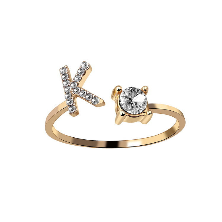 Adjustable Initial Letter Ring for Women - Elegant Gold Jewelry Gift