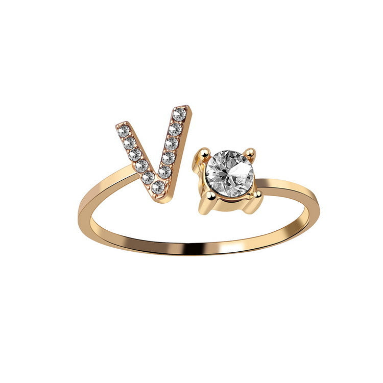 Adjustable Initial Letter Ring for Women - Elegant Gold Jewelry Gift