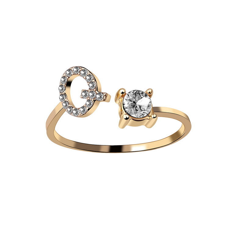 Adjustable Initial Letter Ring for Women - Elegant Gold Jewelry Gift