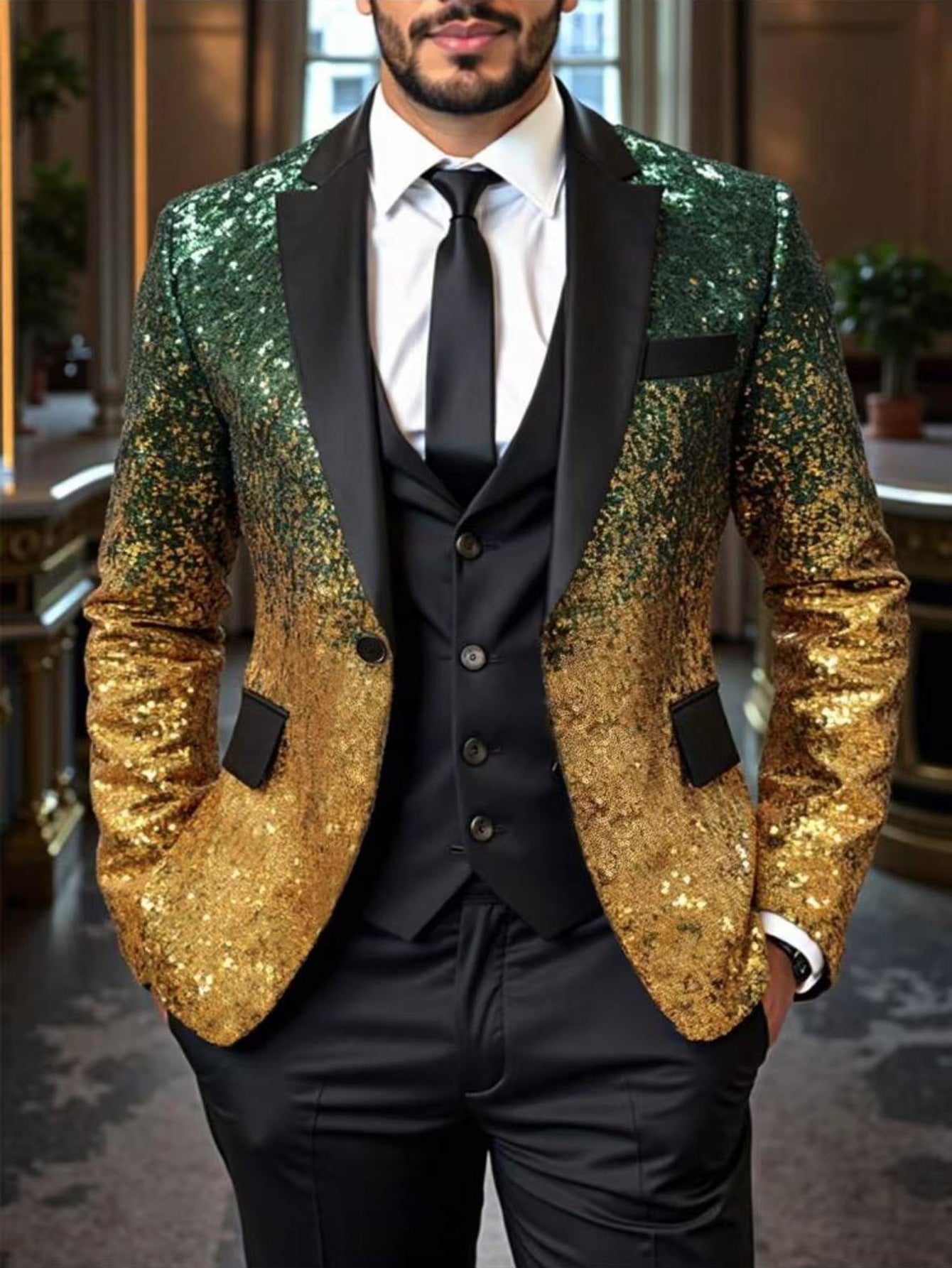 Men's Casual Loose-Fit Ombre Sequin Blazer