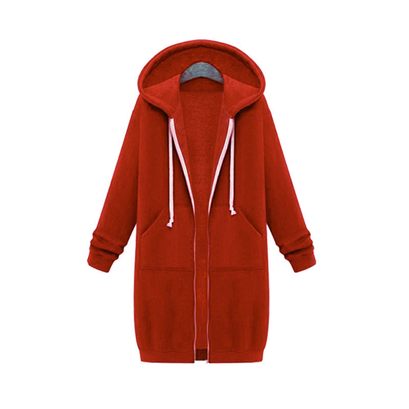 Women's Hooded Long Sleeve Fleece Jacket - Warm Zip-Up Sweater Coat