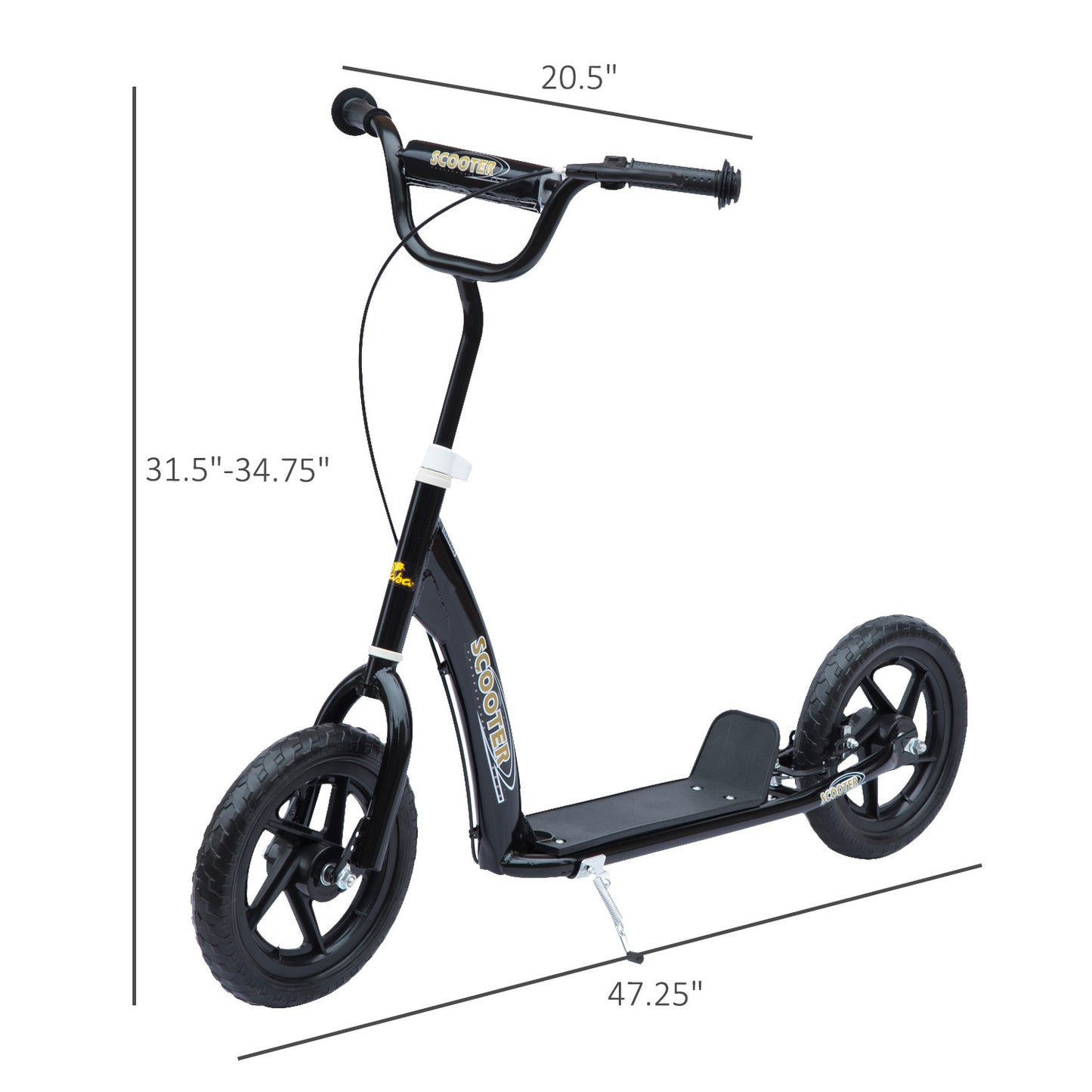 Kick Scooter for Kids 5-12 Years Old with Adjustable Height Handlebar, Non-slip Footplate, Big Wheels, Rear Brake, Black