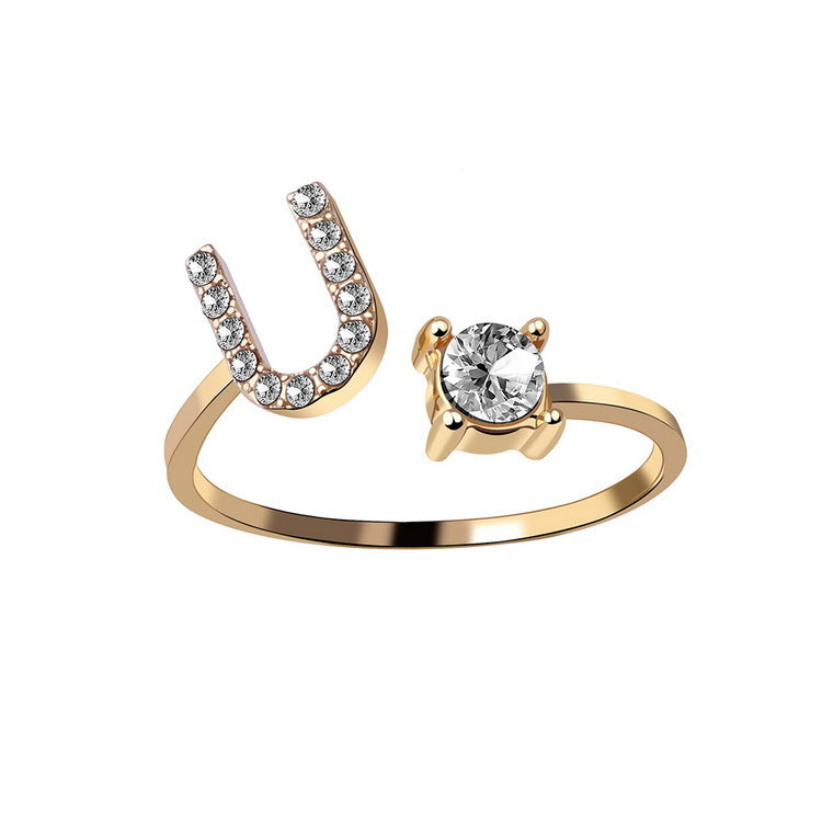 Adjustable Initial Letter Ring for Women - Elegant Gold Jewelry Gift