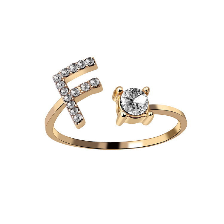 Adjustable Initial Letter Ring for Women - Elegant Gold Jewelry Gift