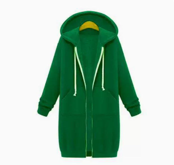 Women's Hooded Long Sleeve Fleece Jacket - Warm Zip-Up Sweater Coat