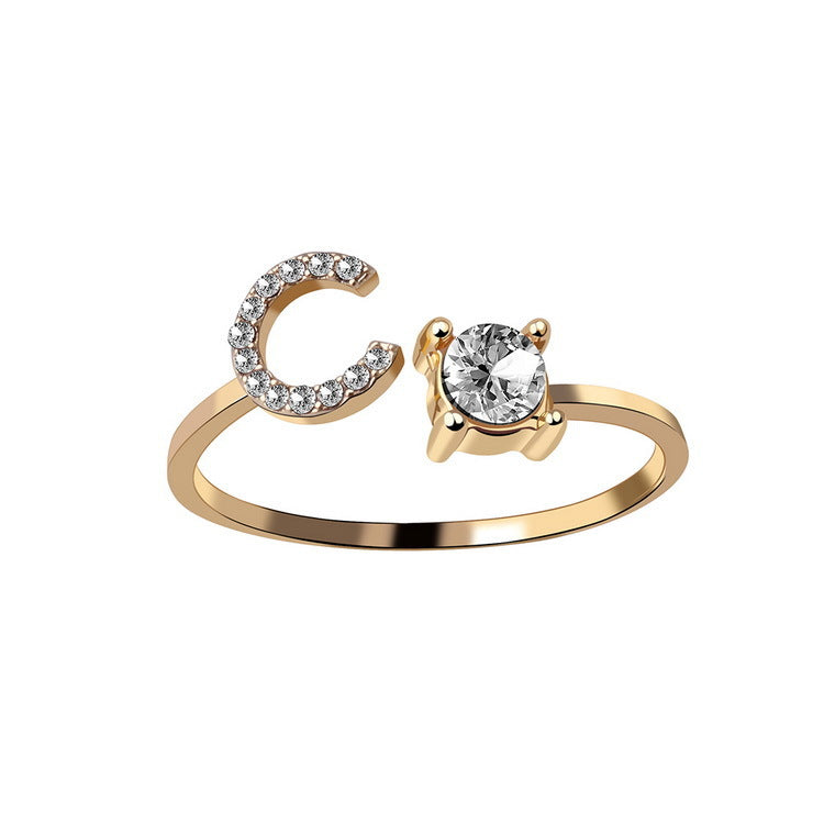Adjustable Initial Letter Ring for Women - Elegant Gold Jewelry Gift