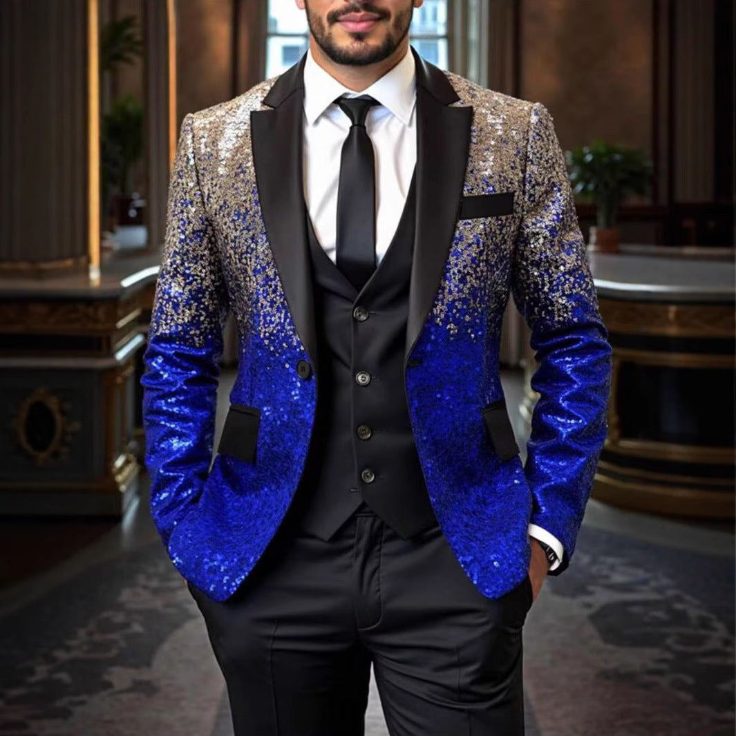 Men's Casual Loose-Fit Ombre Sequin Blazer