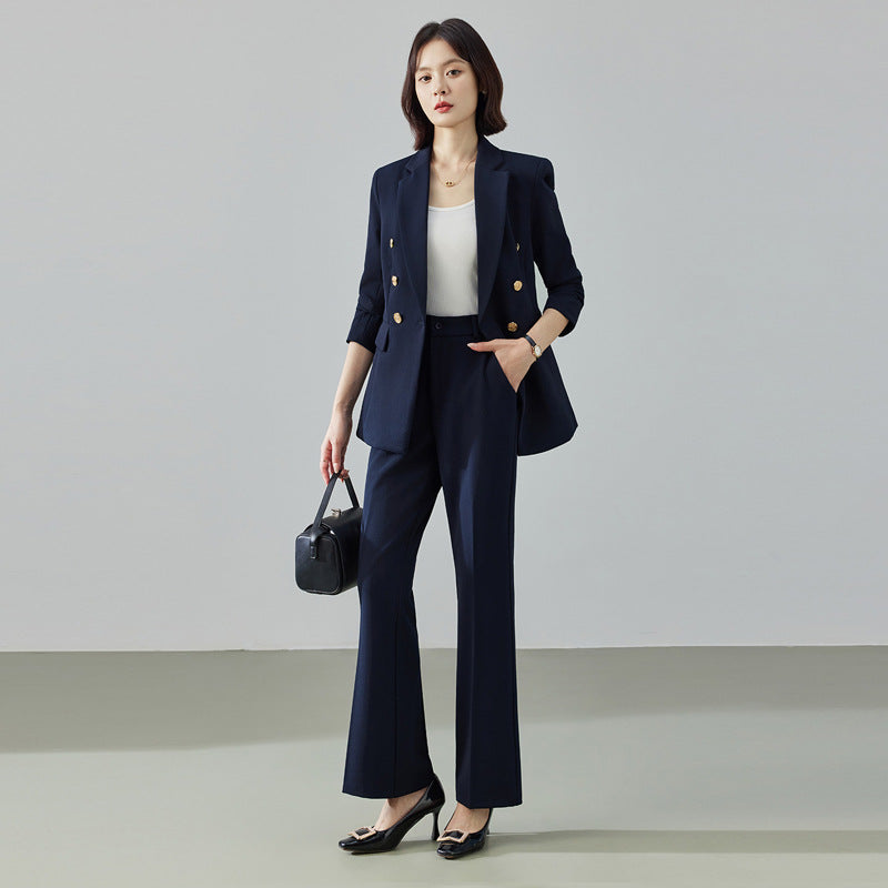 Women's Office Style Fitted-Waist Casual Set - Jacket & Pants
