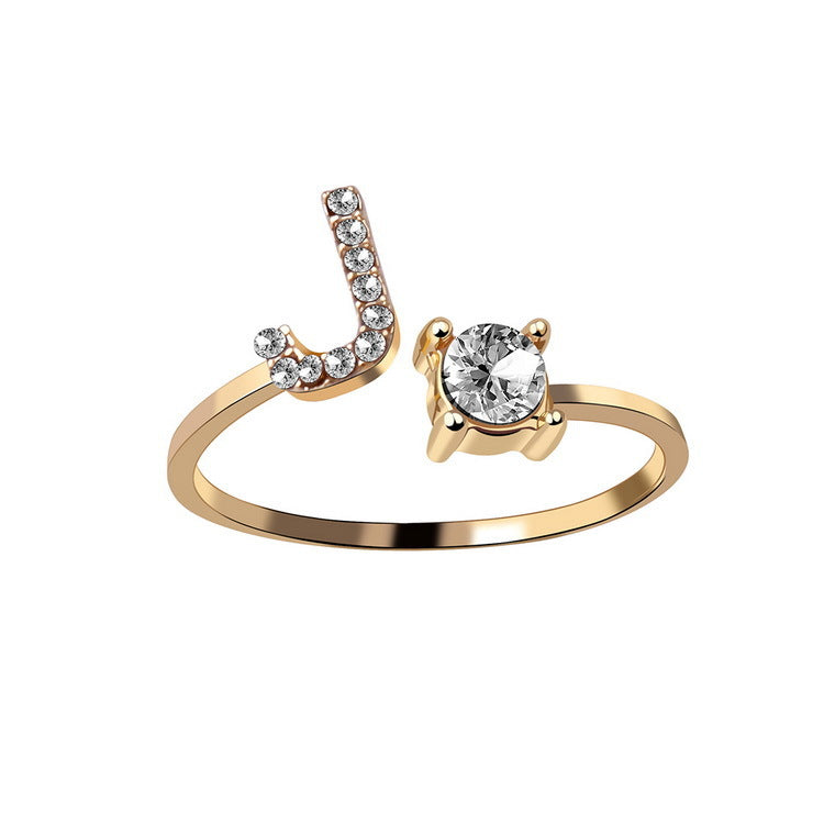 Adjustable Initial Letter Ring for Women - Elegant Gold Jewelry Gift
