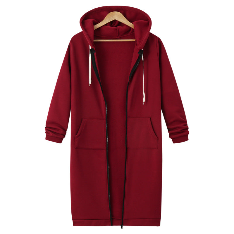 Women's Hooded Long Sleeve Fleece Jacket - Warm Zip-Up Sweater Coat