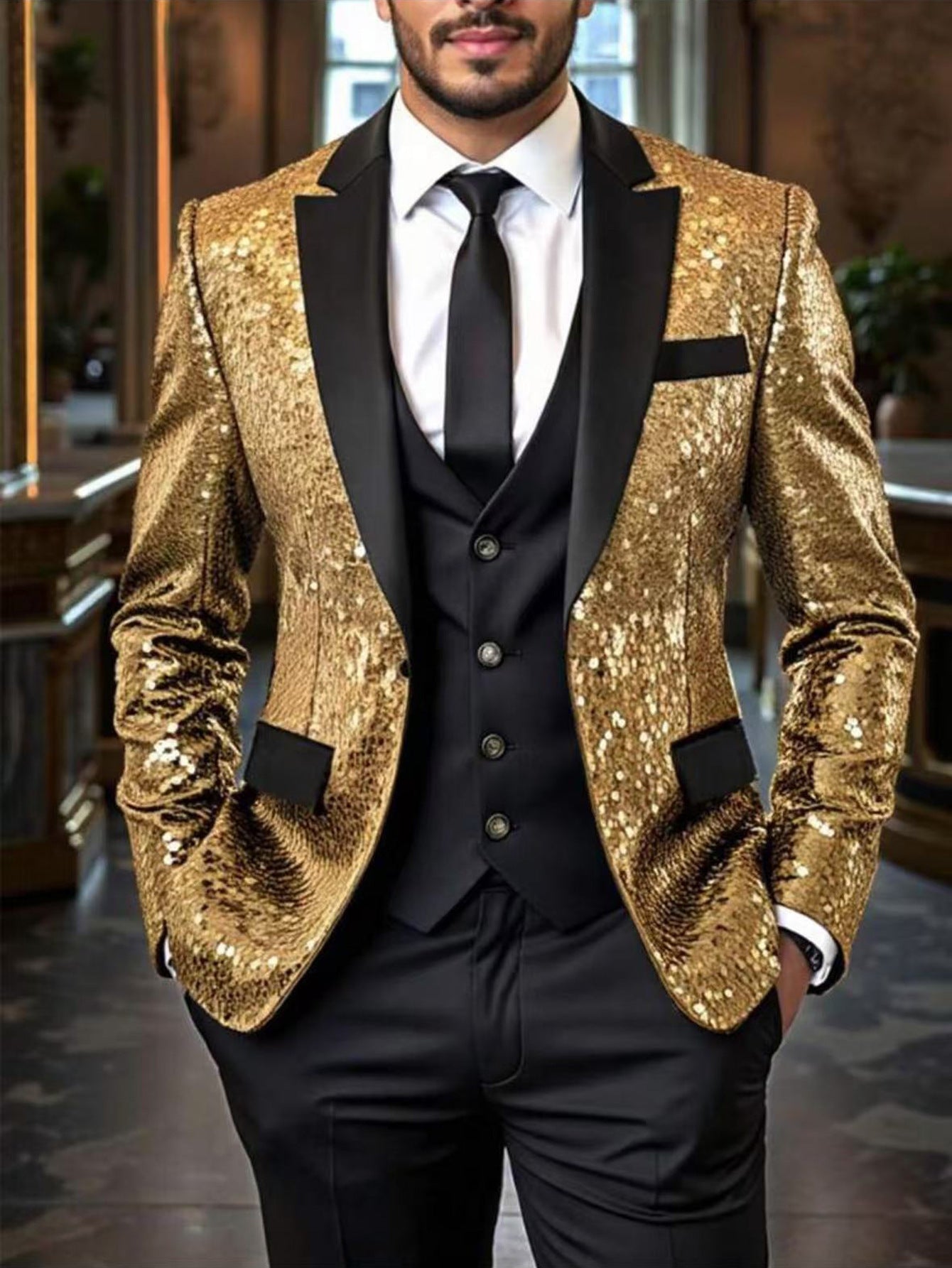 Men's Casual Loose-Fit Ombre Sequin Blazer