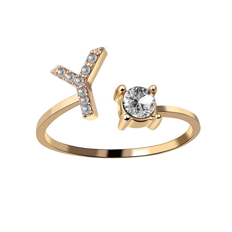 Adjustable Initial Letter Ring for Women - Elegant Gold Jewelry Gift