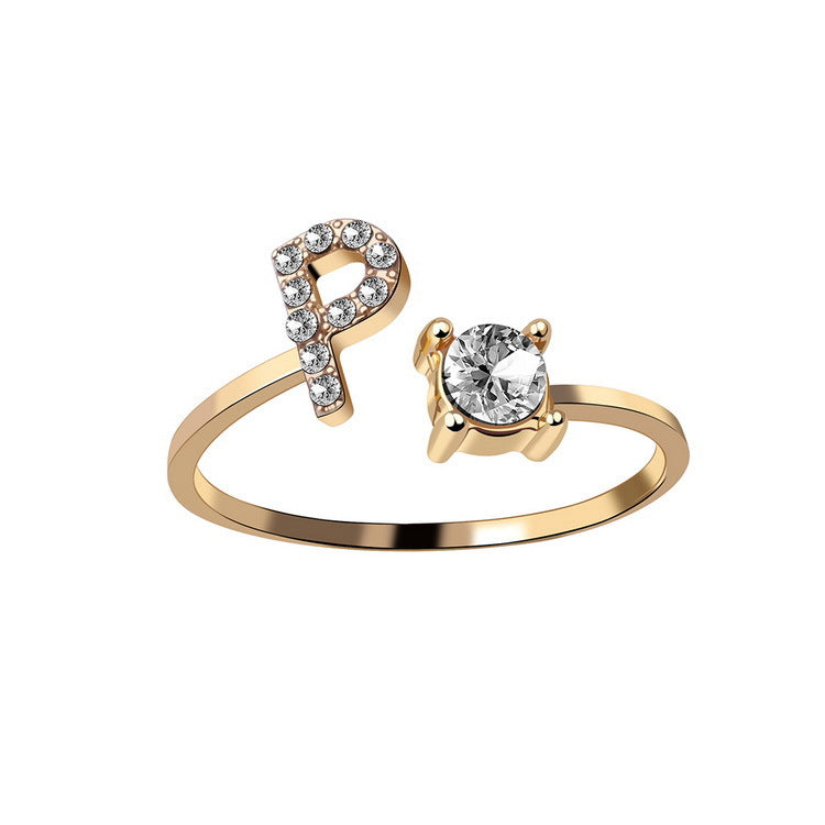 Adjustable Initial Letter Ring for Women - Elegant Gold Jewelry Gift