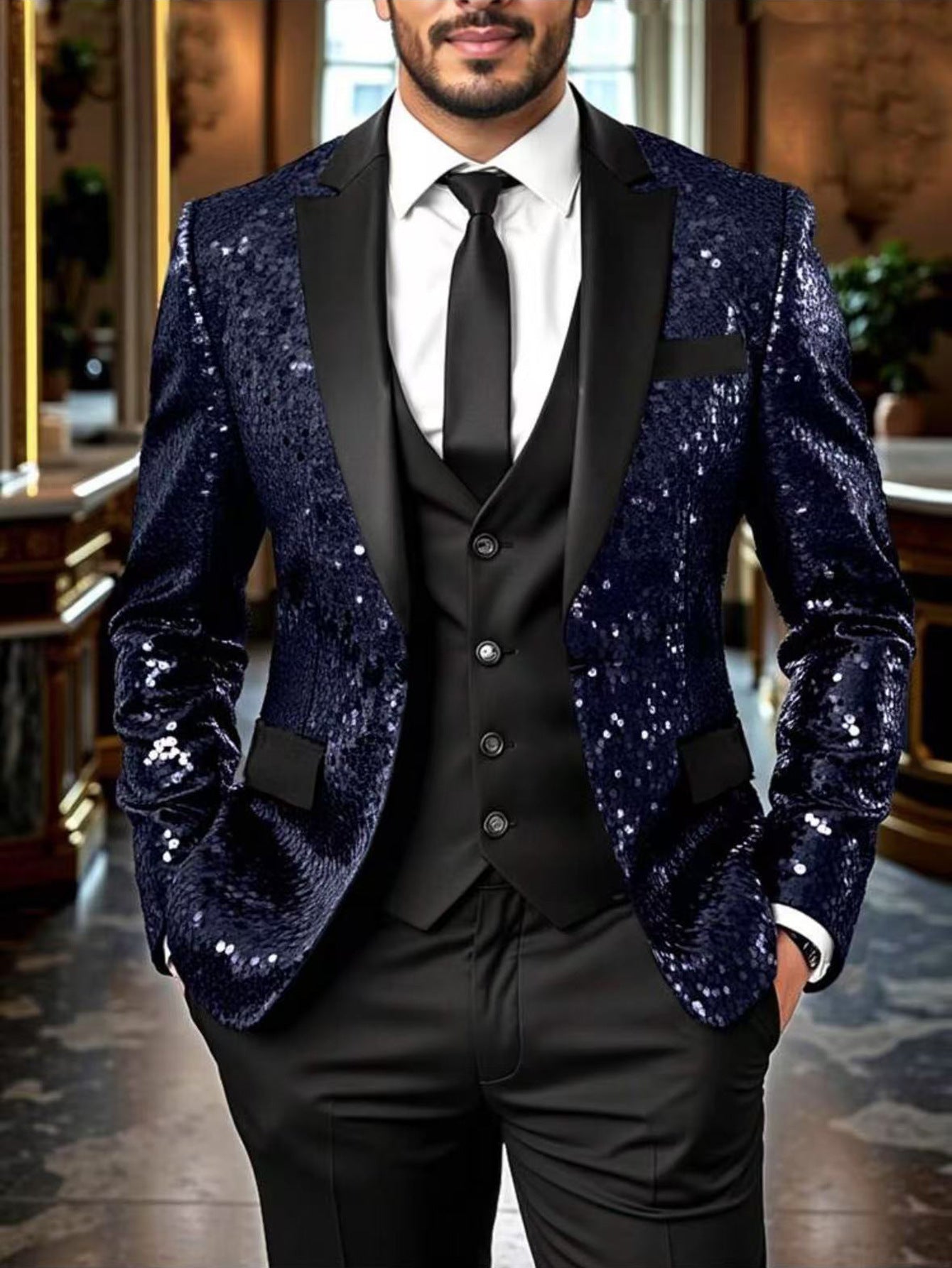 Men's Casual Loose-Fit Ombre Sequin Blazer