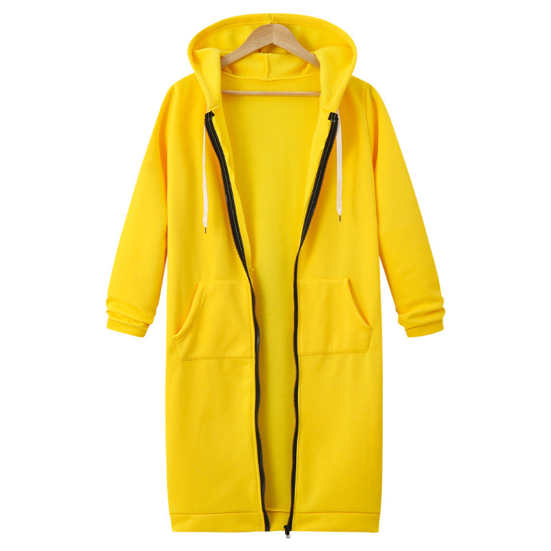 Women's Hooded Long Sleeve Fleece Jacket - Warm Zip-Up Sweater Coat
