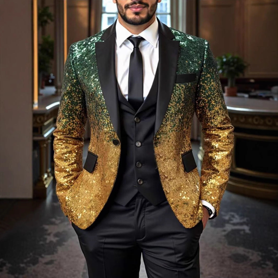 Men's Casual Loose-Fit Ombre Sequin Blazer