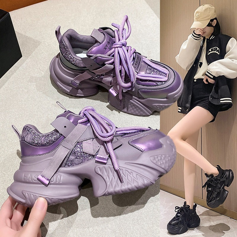 Women's new thick-soled height-increasing dad shoes for small people with versatile platform soles