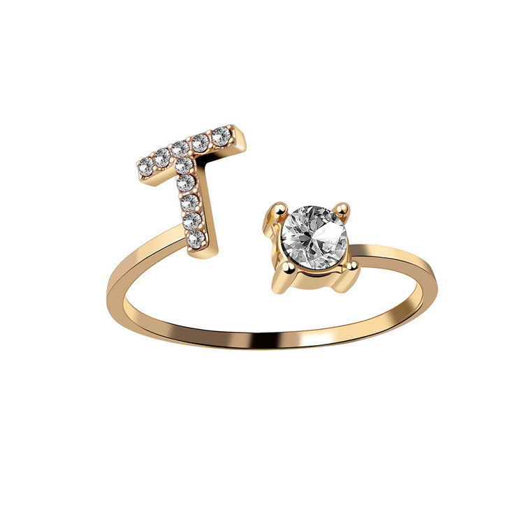Adjustable Initial Letter Ring for Women - Elegant Gold Jewelry Gift
