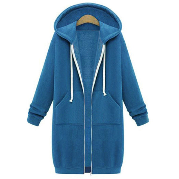 Women's Hooded Long Sleeve Fleece Jacket - Warm Zip-Up Sweater Coat