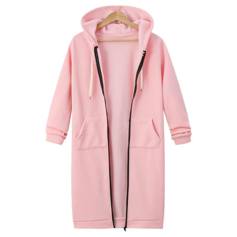 Women's Hooded Long Sleeve Fleece Jacket - Warm Zip-Up Sweater Coat
