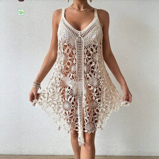 Women's Crochet Hollow-Out Beach Cover-Up Dress - Boho Style