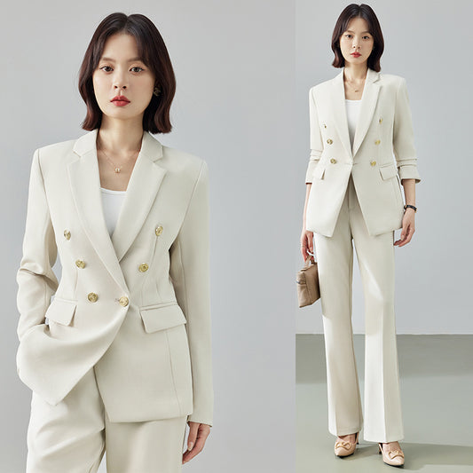 Women's Office Style Fitted-Waist Casual Set - Jacket & Pants