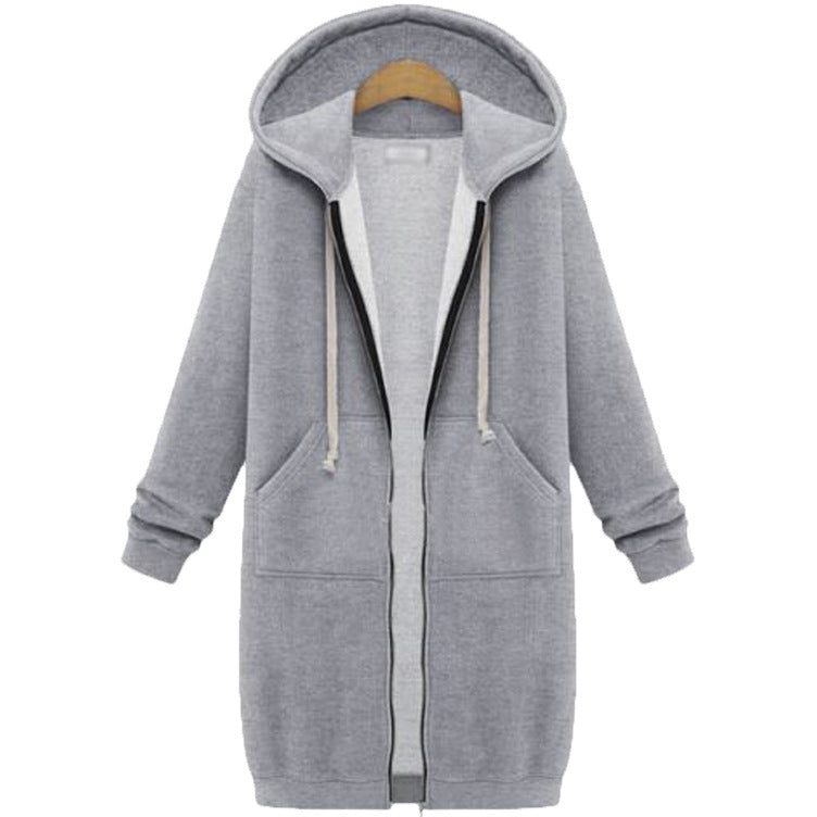 Women's Hooded Long Sleeve Fleece Jacket - Warm Zip-Up Sweater Coat