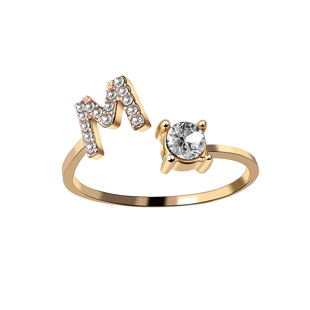Adjustable Initial Letter Ring for Women - Elegant Gold Jewelry Gift