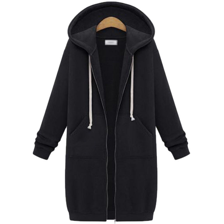 Women's Hooded Long Sleeve Fleece Jacket - Warm Zip-Up Sweater Coat