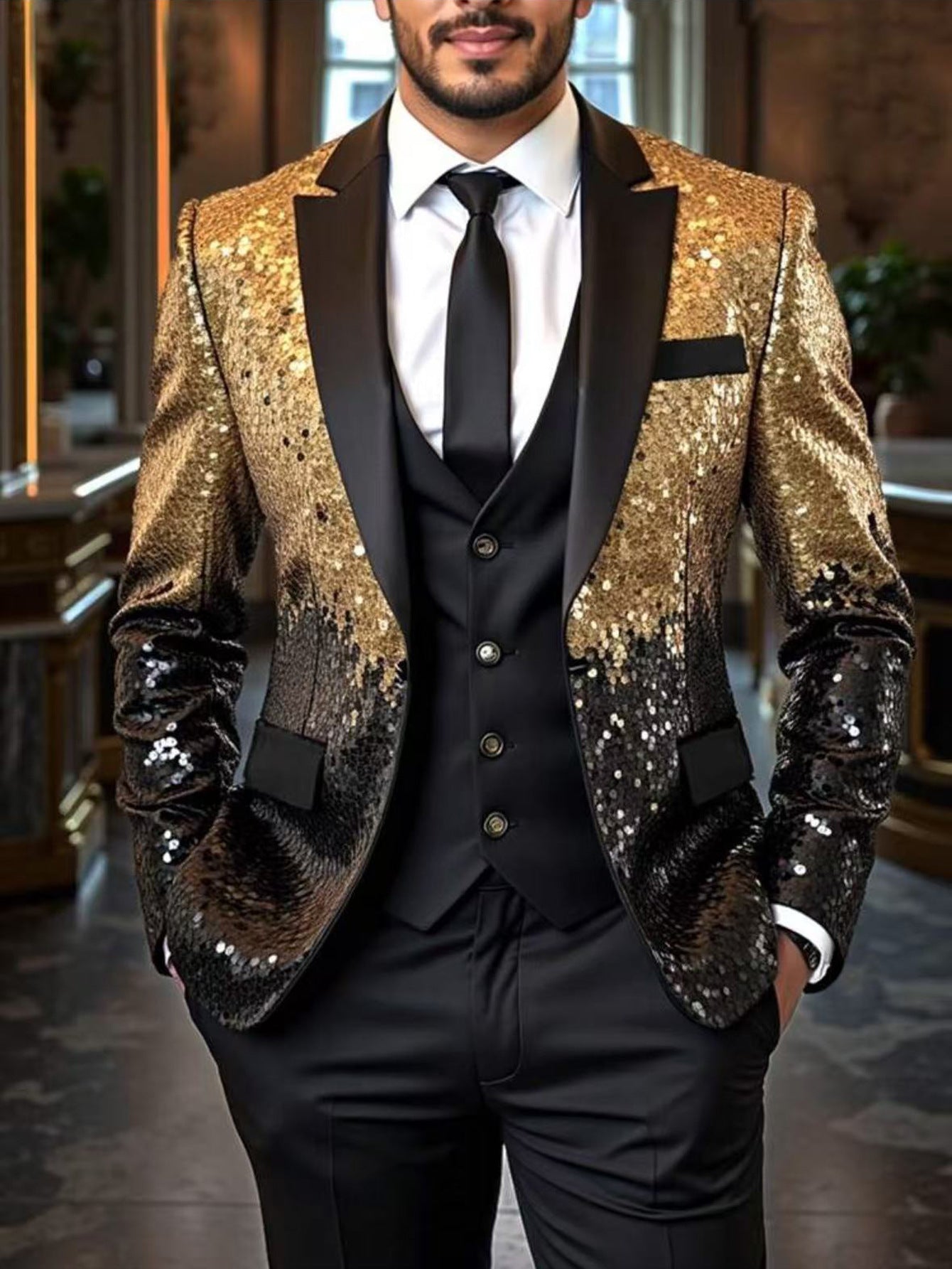 Men's Casual Loose-Fit Ombre Sequin Blazer