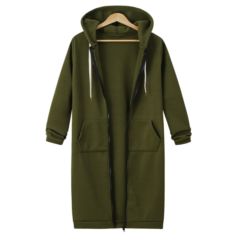 Women's Hooded Long Sleeve Fleece Jacket - Warm Zip-Up Sweater Coat