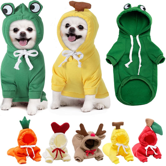 Cute Fruit Print Dog Hoodie - Winter Warm Fleece Pet Coat for Small Dogs & Cats