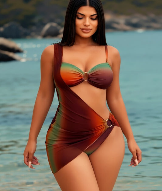 Women's 3-Piece Casual Swimsuit Set - Printed Bikini with Cover-Up