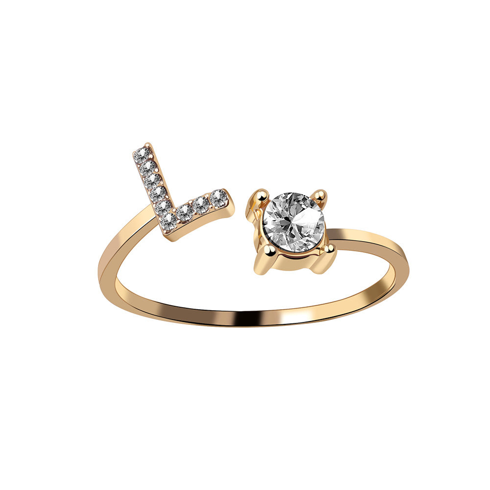 Adjustable Initial Letter Ring for Women - Elegant Gold Jewelry Gift
