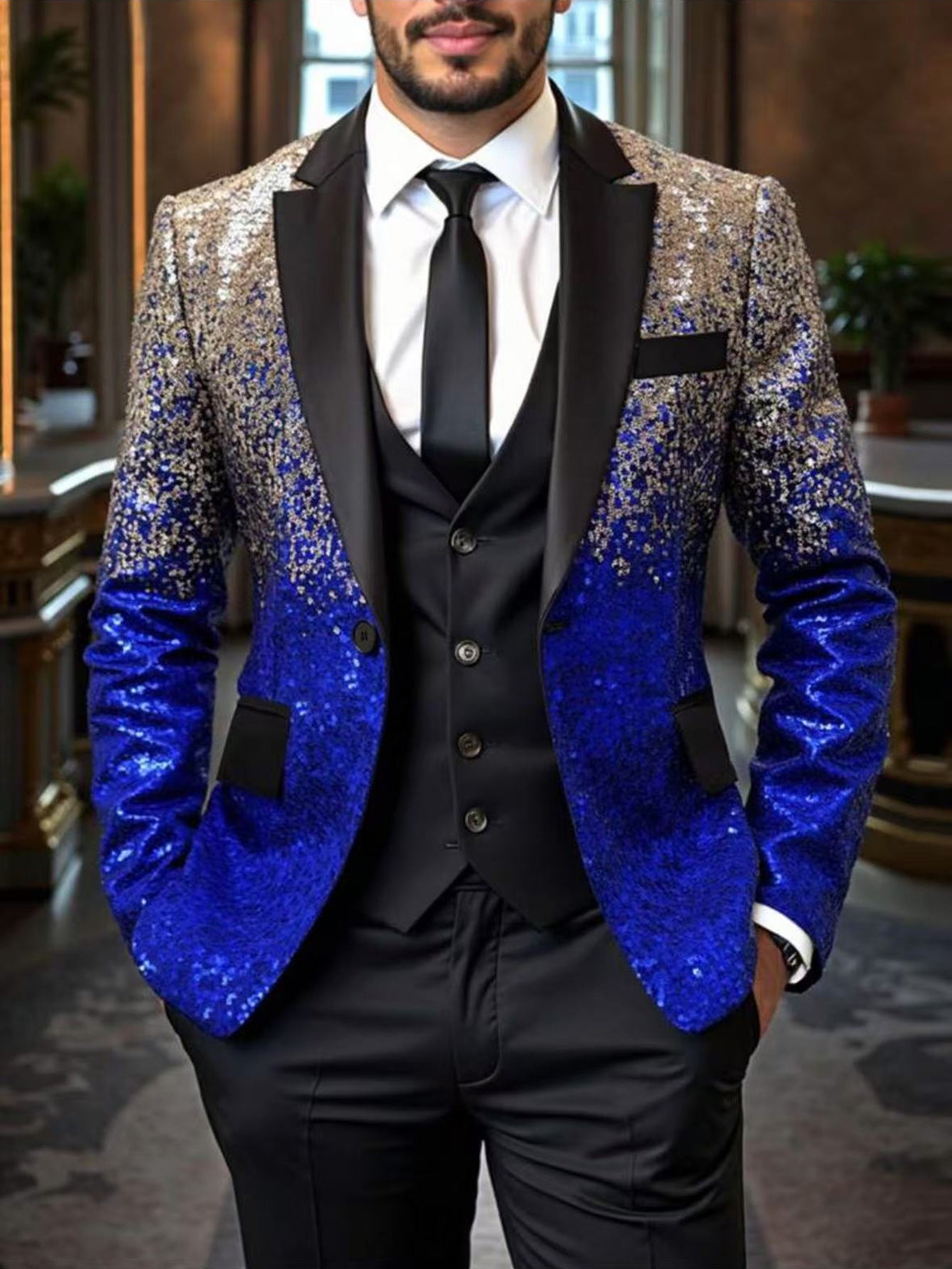 Men's Casual Loose-Fit Ombre Sequin Blazer