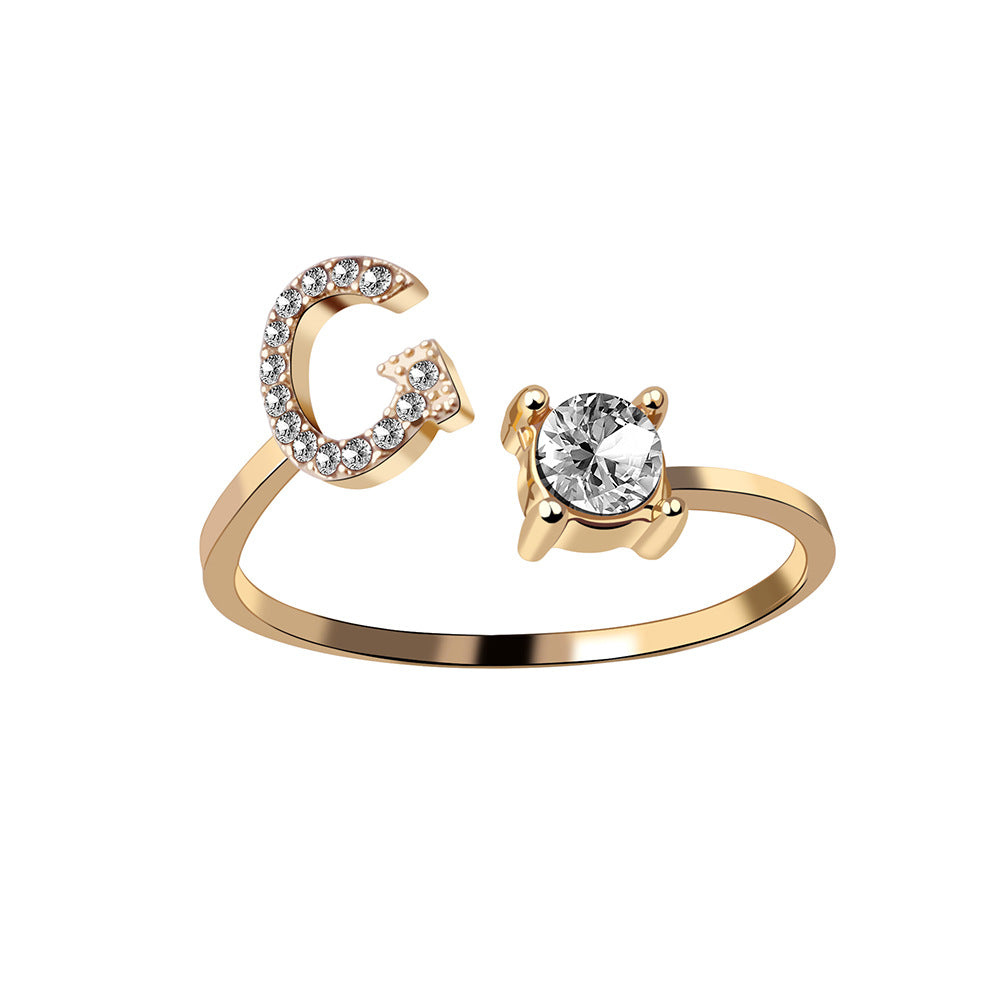 Adjustable Initial Letter Ring for Women - Elegant Gold Jewelry Gift