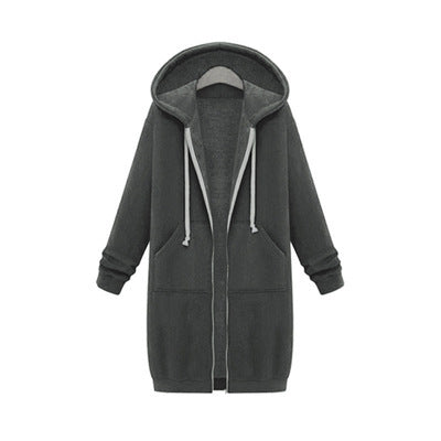 Women's Hooded Long Sleeve Fleece Jacket - Warm Zip-Up Sweater Coat