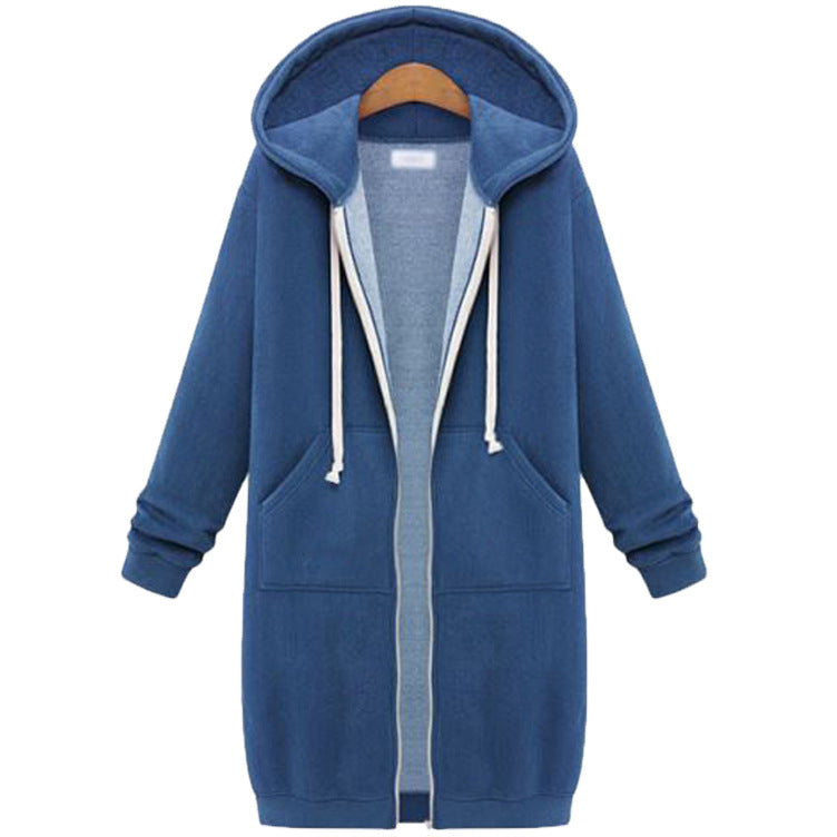Women's Hooded Long Sleeve Fleece Jacket - Warm Zip-Up Sweater Coat