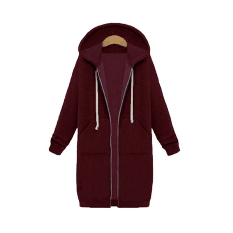 Women's Hooded Long Sleeve Fleece Jacket - Warm Zip-Up Sweater Coat